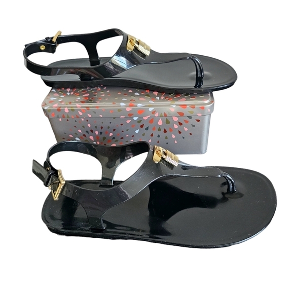 Michael Kors Mira Jelly Thong Sandals Black Gold Lock Accent size 7 - Picture 5 of 6